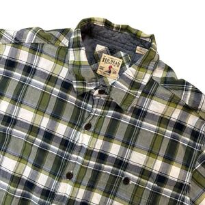 RED HEAD Mens XL Green Plaid Short Sleeve Button Front Cotton Shirt Casual
